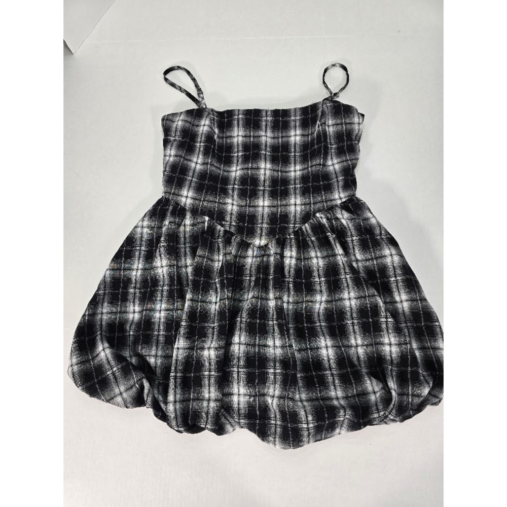Windsor Black White Plaid Spaghetti Strap Bubble Mini Dress Medium‎